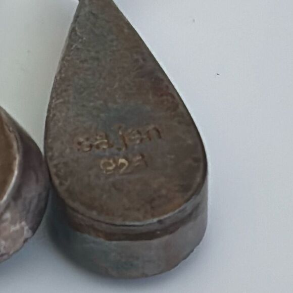 Vintage sajen silver & abalone rainbow dangle drop earrings - Picture 8 of 10